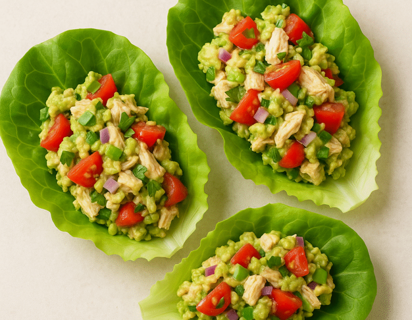 67cd315f-da95-41e5-abfd-9827620f7713-1.png 🥑 Easy Guacamole Chicken Salad Lettuce Wraps
